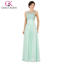 Grace Karin Hot Sale Elegant Ladies Light Green sans manches en perles longues robes de soirée en mousseline de soie CL007532-1